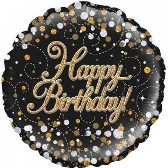 Sparkling black and Gold Fizz Happy Birthday Foil Balloon