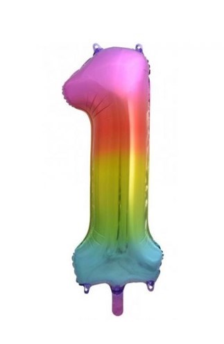 My Party Box Foil Number 1 Balloon - bright rainbow