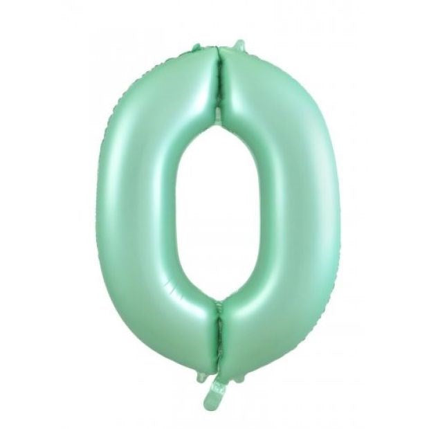 34"(86cm) Pastel Matte Mint Foil Number Balloon 0