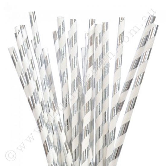 Illume Silver Striped Paper Straws (PK25)