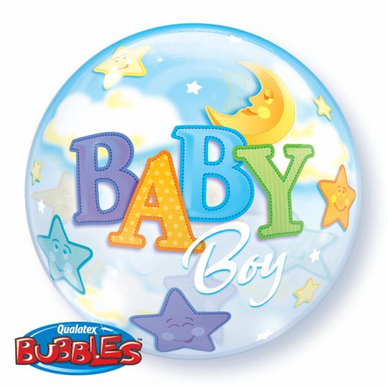 Qualatex Baby Boy Moon and Stars Bubble Balloon 