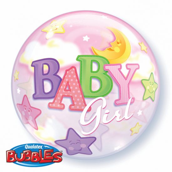 Qualatex Baby Girl Moon & Star Bubble Balloon 