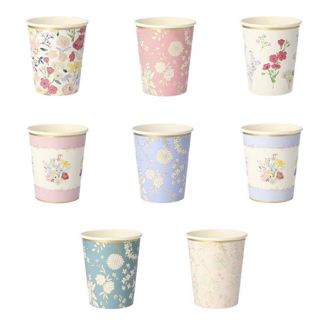 MeriMeri English Garden Party Cups (PK8 in 8 designs)