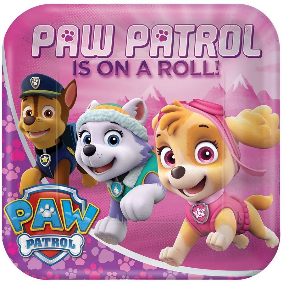 Anagram Paw Patrol Girl 23cm Square Paper Plates (PK8)
