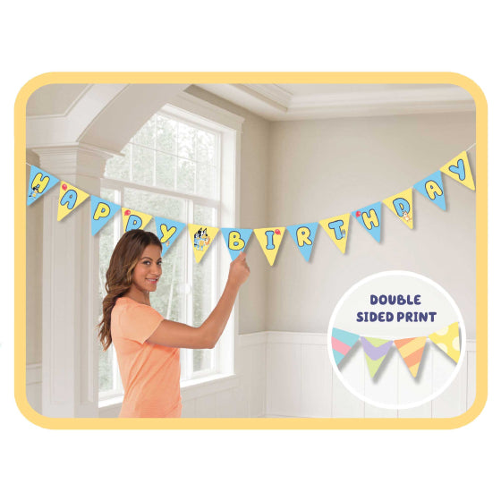 Bluey Bunting Paper Banner hanging on the wall