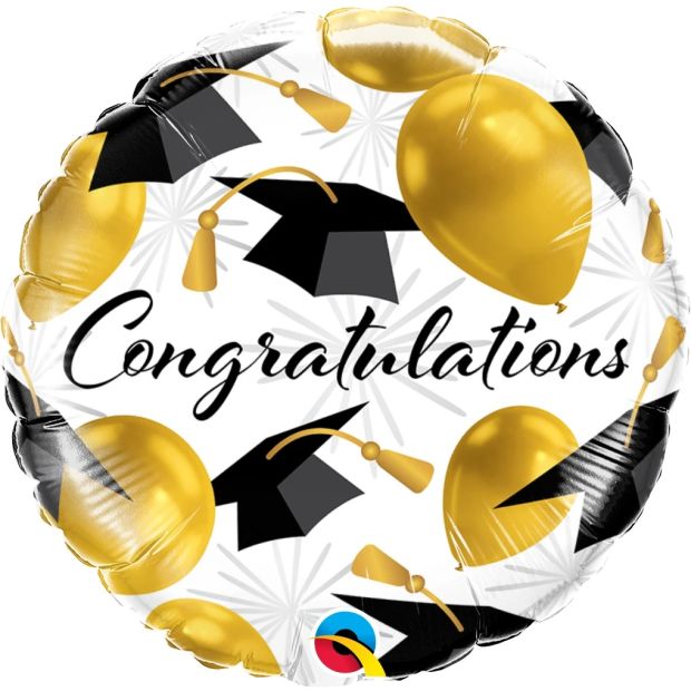 Qualatex Congratulation Gold Foil Balloon with graduation hat