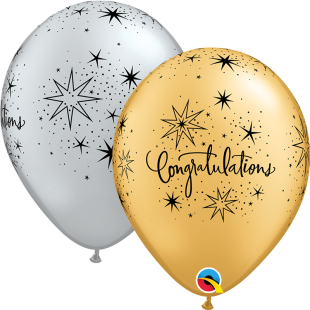 Qualatex  Silver & Gold Congratulation Regular Size Print Latex Balloon