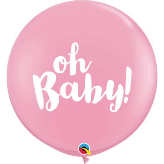 Qualatex 3ft (90cm) Oh Baby Pink  Gender Reveal Baby Shower Super Jumbo Round Latex Balloon