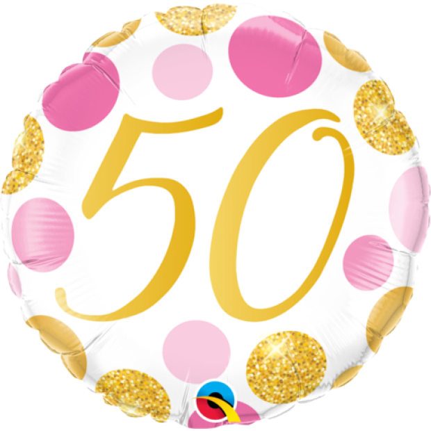 18"(45cm) 50th Pink and Gold Dots Foil Balloon