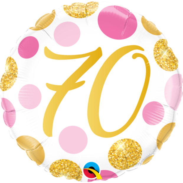 18"(45cm) 70th Pink and Gold Dots Foil Balloon