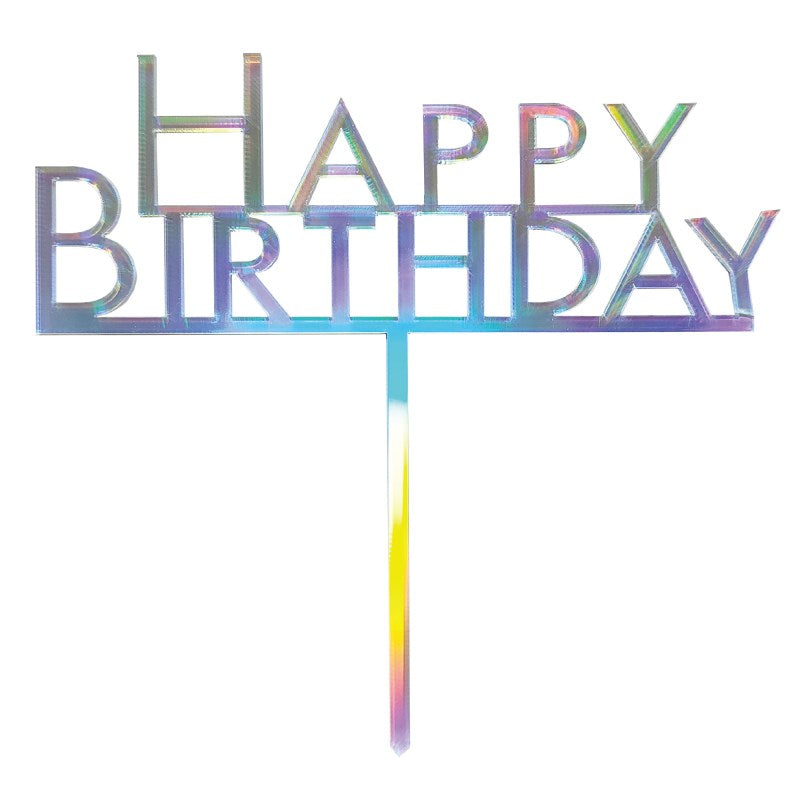 Iridescent Rainbow Happy Birthday Acrylic Cake Topper