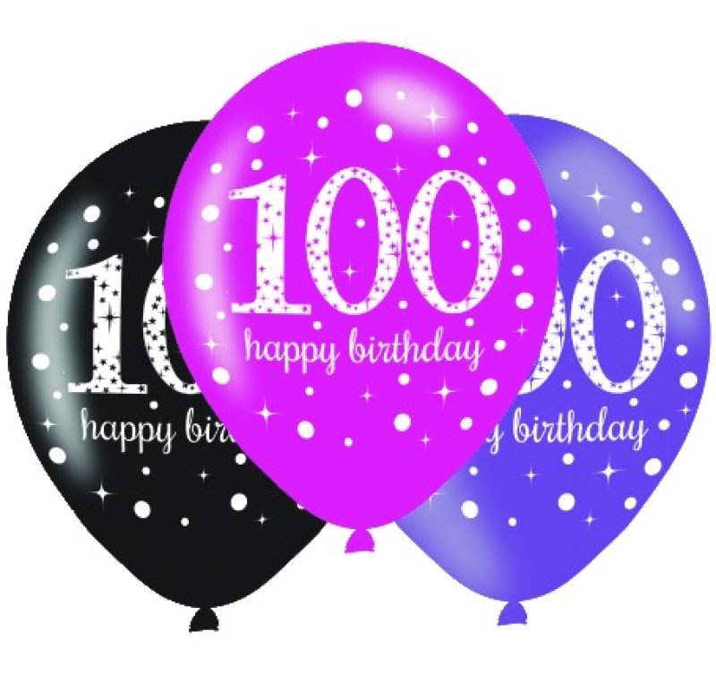 Pink Celebration 100th Regular Latex Balloon Pack (PC6)