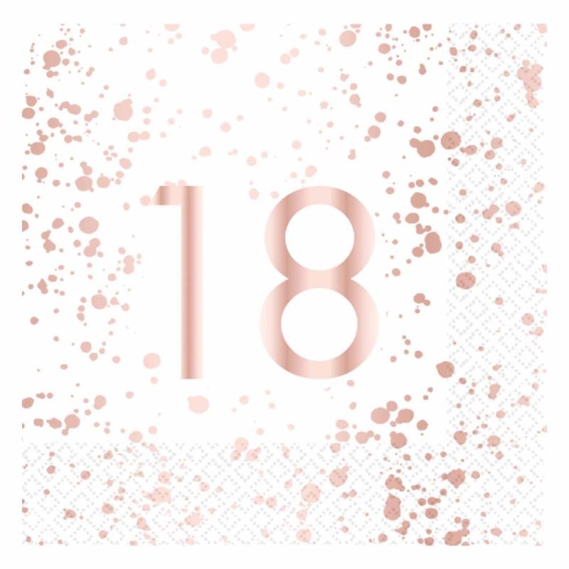 White and Rose Gold 18th Lunch Napkins (PK16)