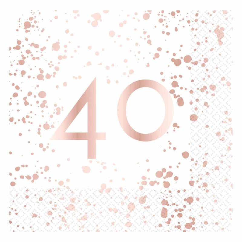 White and Rose Gold 40th Lunch Napkins (PK16)