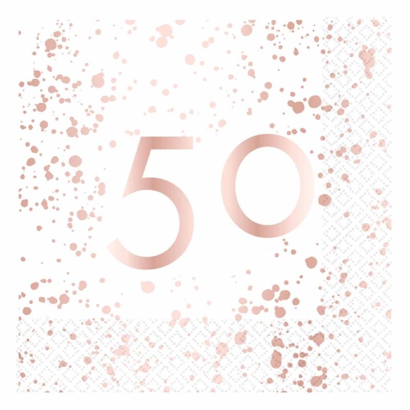 White and Rose Gold 50th Lunch Napkins (PK16)