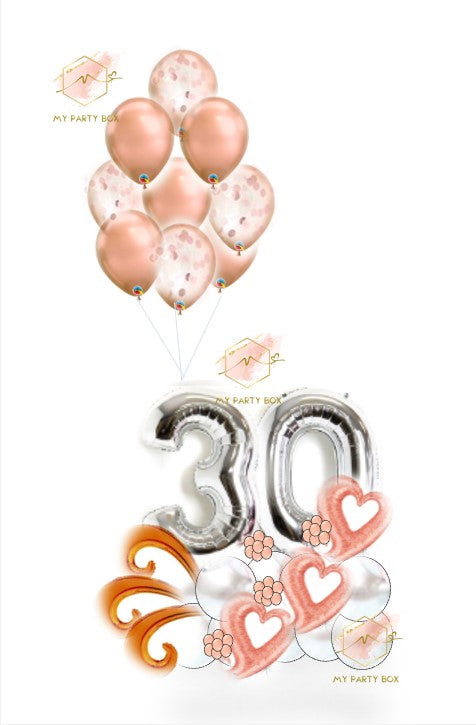 My Party Box Silver Number Balloon Bouquet with Rose Gold