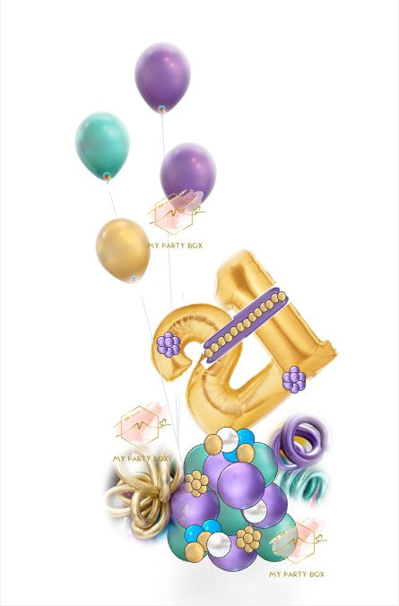 Gold Number with Purple Balloon Bouquet