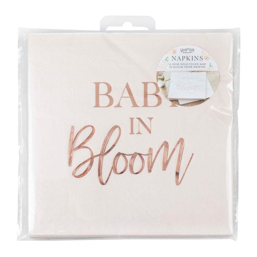 Baby in Bloom Rose Gold Baby Shower Napkins in Package