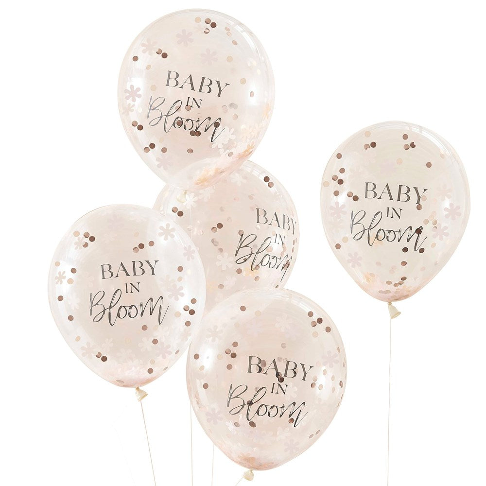 Baby In Bloom Rose Gold Baby Shower Flowers Latex Balloon & Confetti Bundle