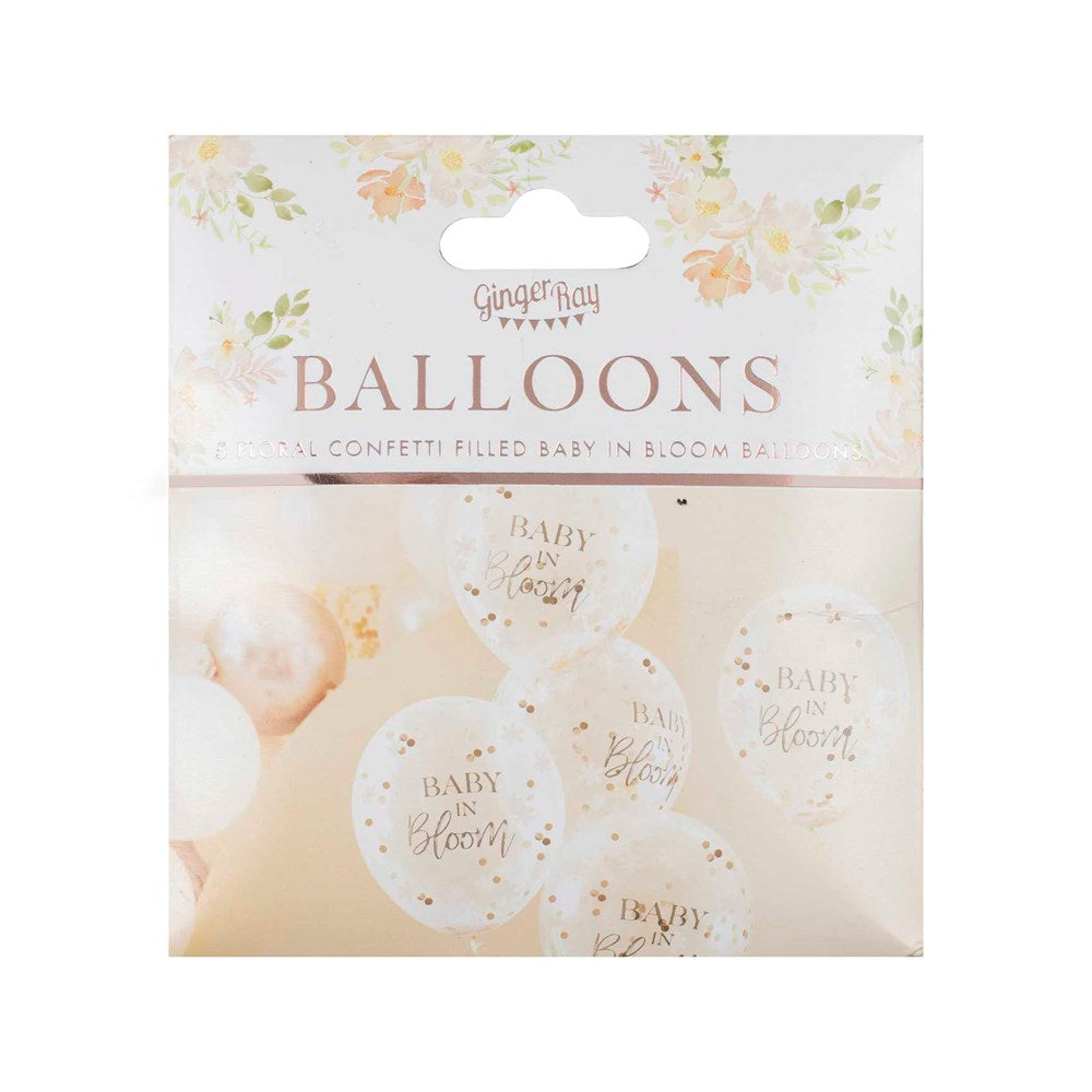 Baby In Bloom Rose Gold Baby Shower Flowers Latex Balloon & Confetti Bundle in Package