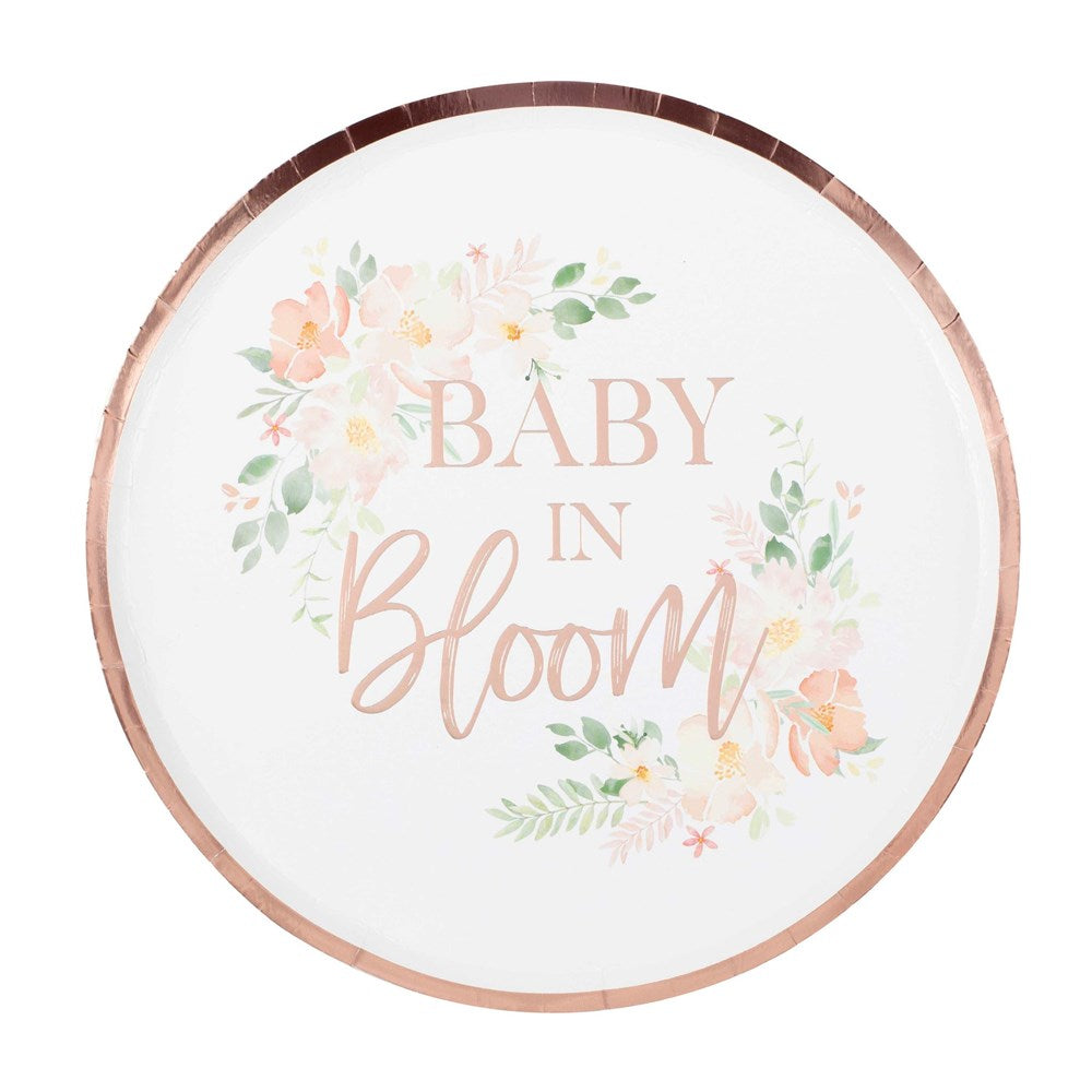 Ginger Ray Baby in Bloom Rose Gold Baby Shower Paper Plate 
