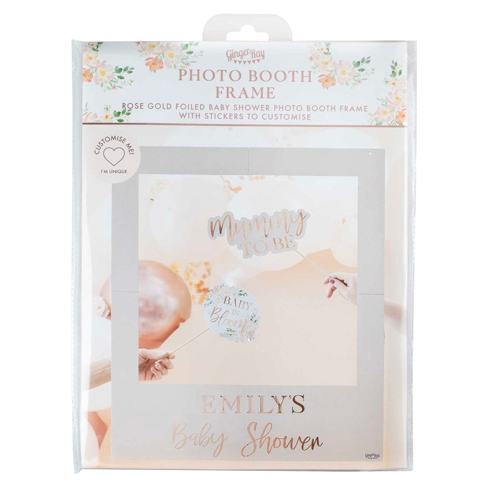 Baby in Bloom Baby Shower Customisable Floral Photo booth Frame in package
