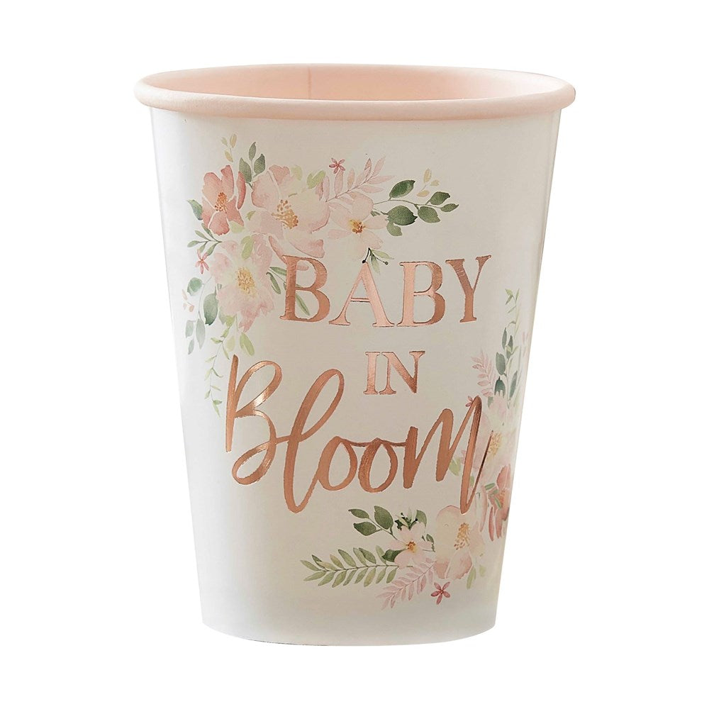 Baby in Bloom Rose Gold Baby Shower Paper Cups