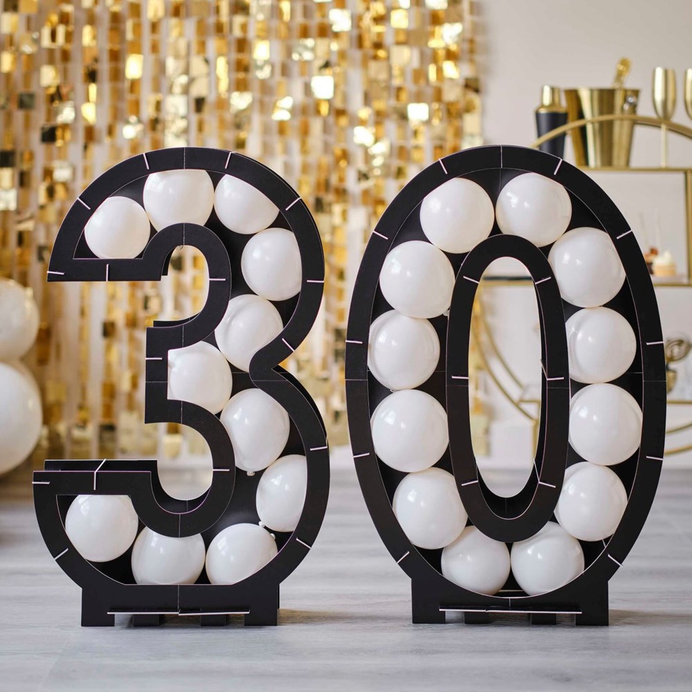 Black 30th Balloon Mosaic Frame Decoration with balloons