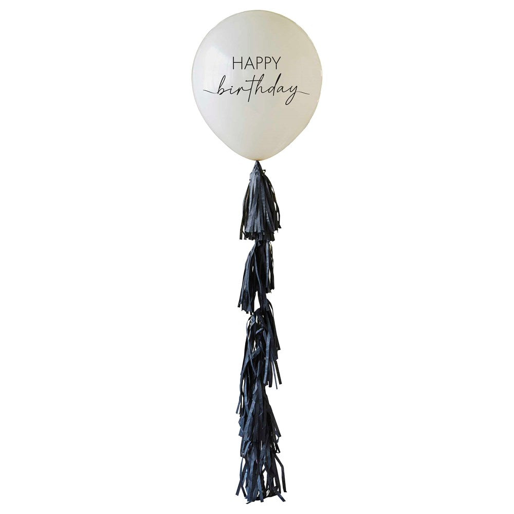 Ginger Ray Happy Birthday Balloon With Black Tassel Tail