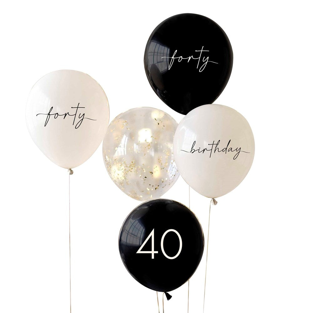 Ginger Ray Black, Nude, Cream & Champagne Gold 40th Birthday Party Balloon Bundle set