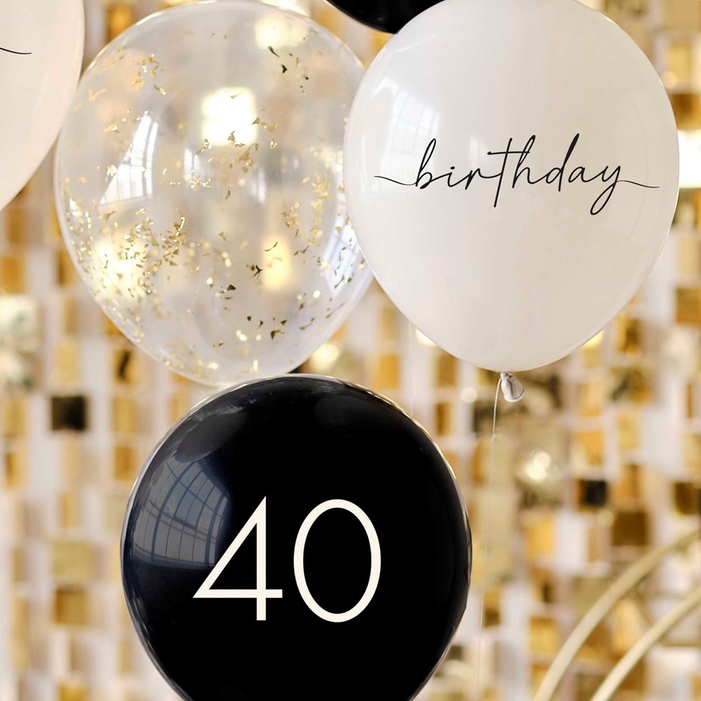 Ginger Ray Black, Nude, Cream & Champagne Gold 40th Birthday Party Balloon Bundle set details