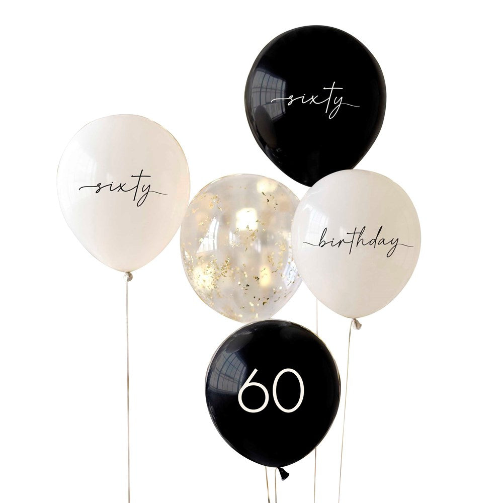 Ginger Ray Black, Nude, Cream & Champagne Gold 60th Birthday Party Balloon Bundle set