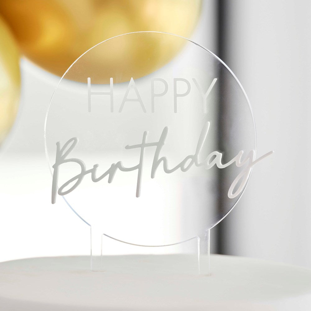 Ginger Ray White Acrylic Milestone Happy Birthday Cake Topper