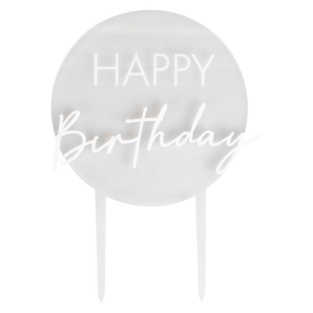 Ginger Ray White Acrylic Milestone Happy Birthday Cake Topper