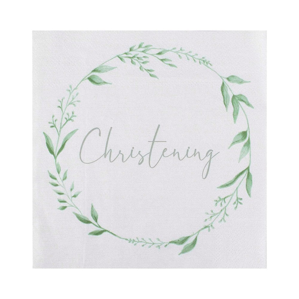 Ginger Ray Christening White & Green Paper Napkins 