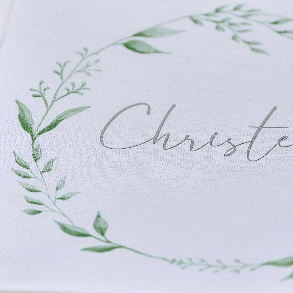 Ginger Ray Christening White & Green Paper Napkins  with details