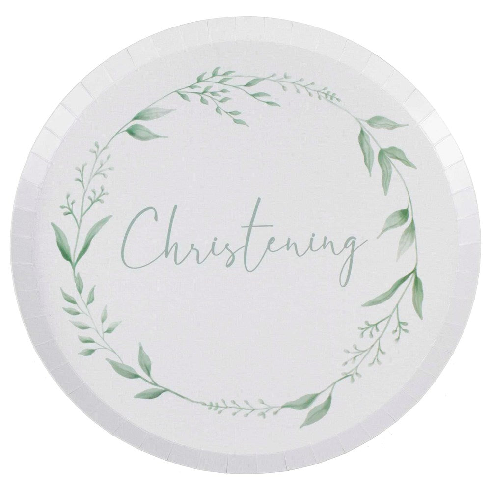 Ginger Ray Christening White & Green Paper Plates 