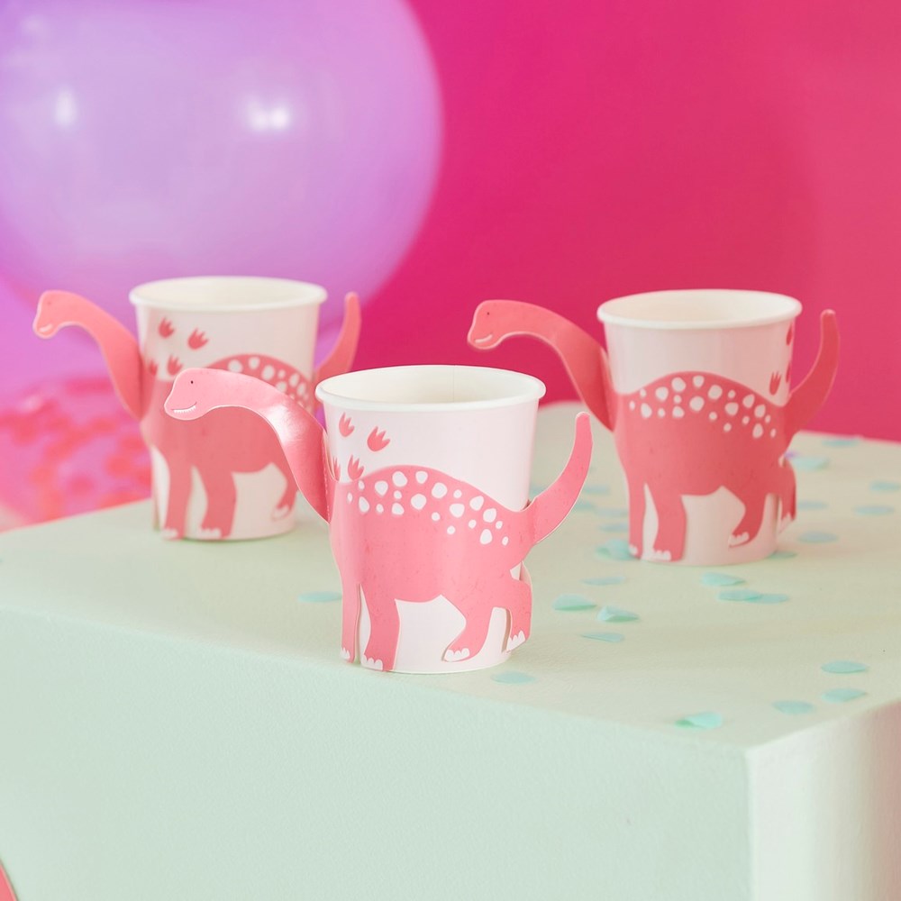 Ginger Ray Pink Dinosaur Pop Out Cups (PK8)