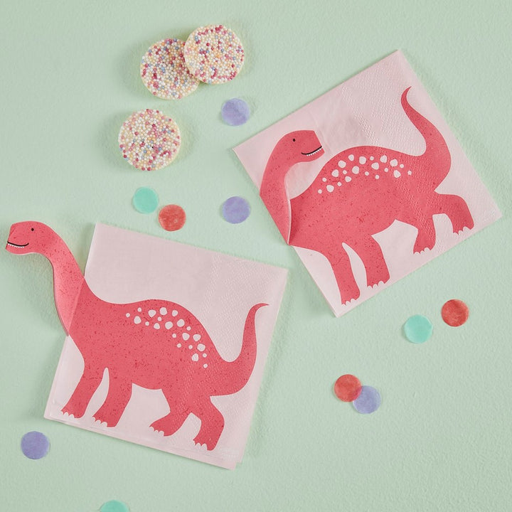 Ginger Ray Pink Dinosaur Pop Out Napkins (PK16)