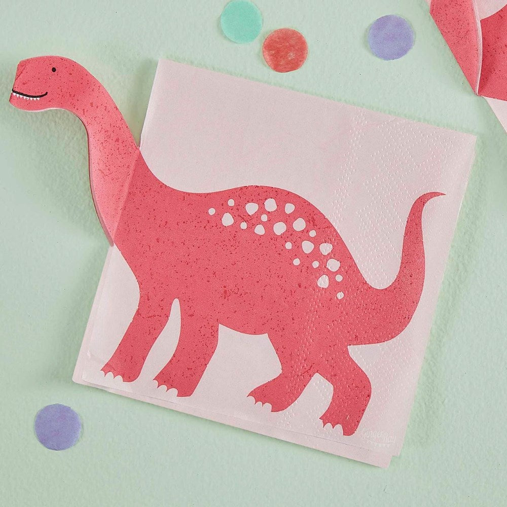 Ginger Ray Pink Dinosaur Pop Out Napkins (PK16)