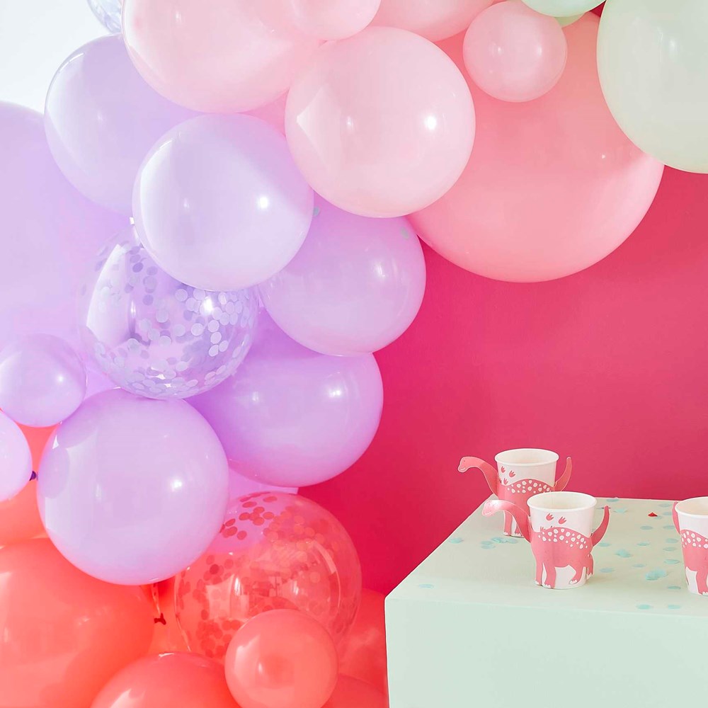 Ginger Ray Pink Dinosaur Balloon Arch with Confetti Balloons