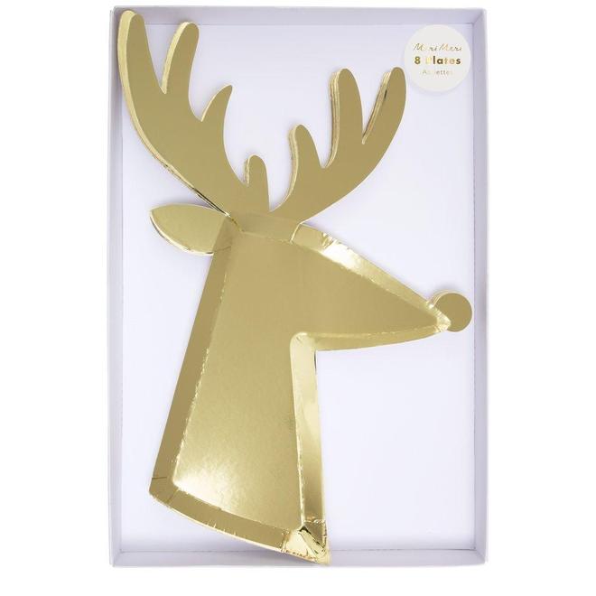 MeriMeri Gold Reindeer Plates PK8 in Package