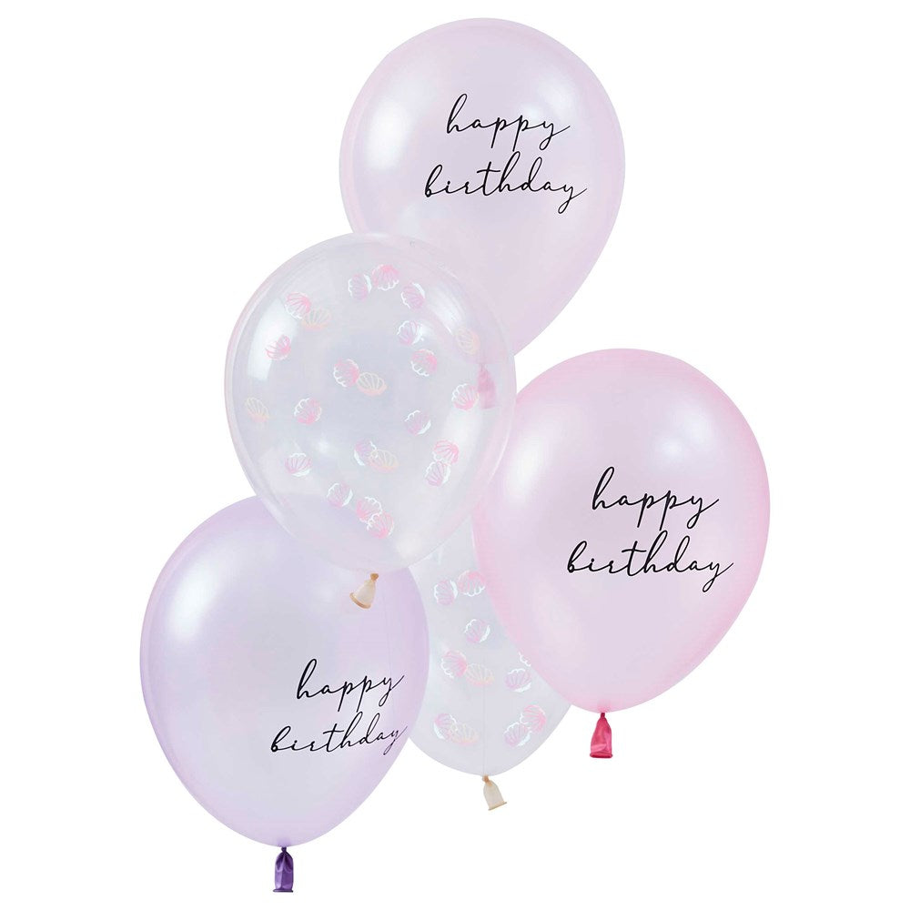Ginger Ray Happy Birthday Mermaid Balloon Bundle with Shell Confetti