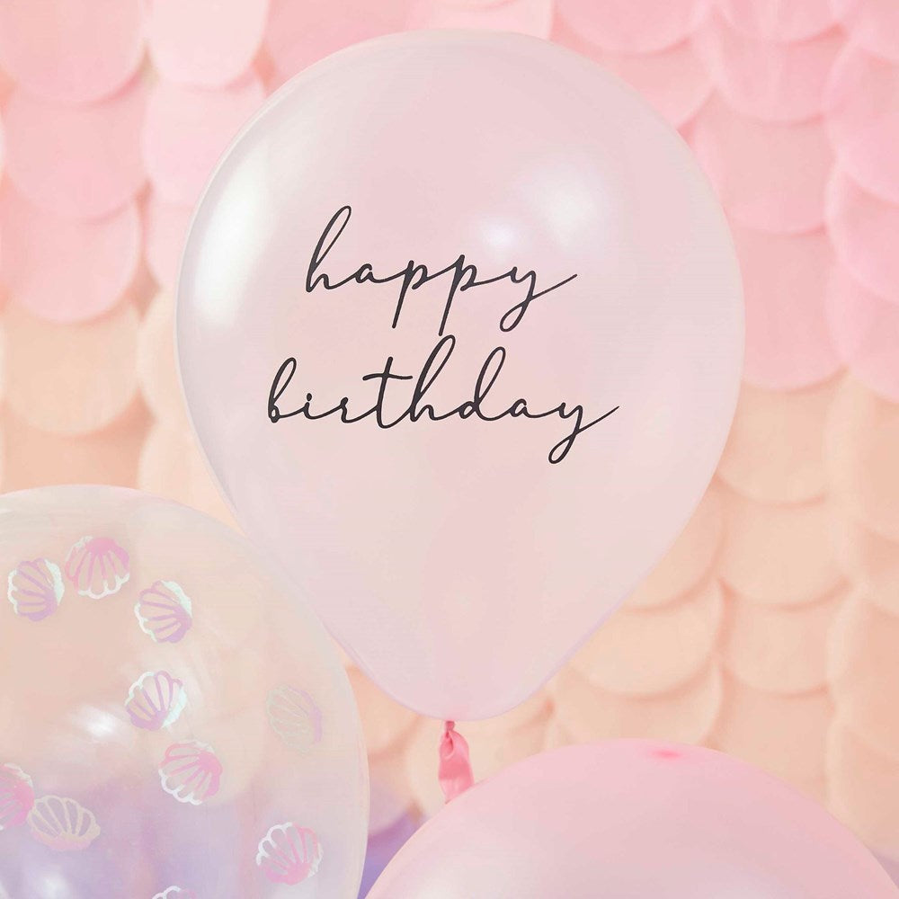 Happy Birthday Mermaid Balloon Bundle with Shell Confetti