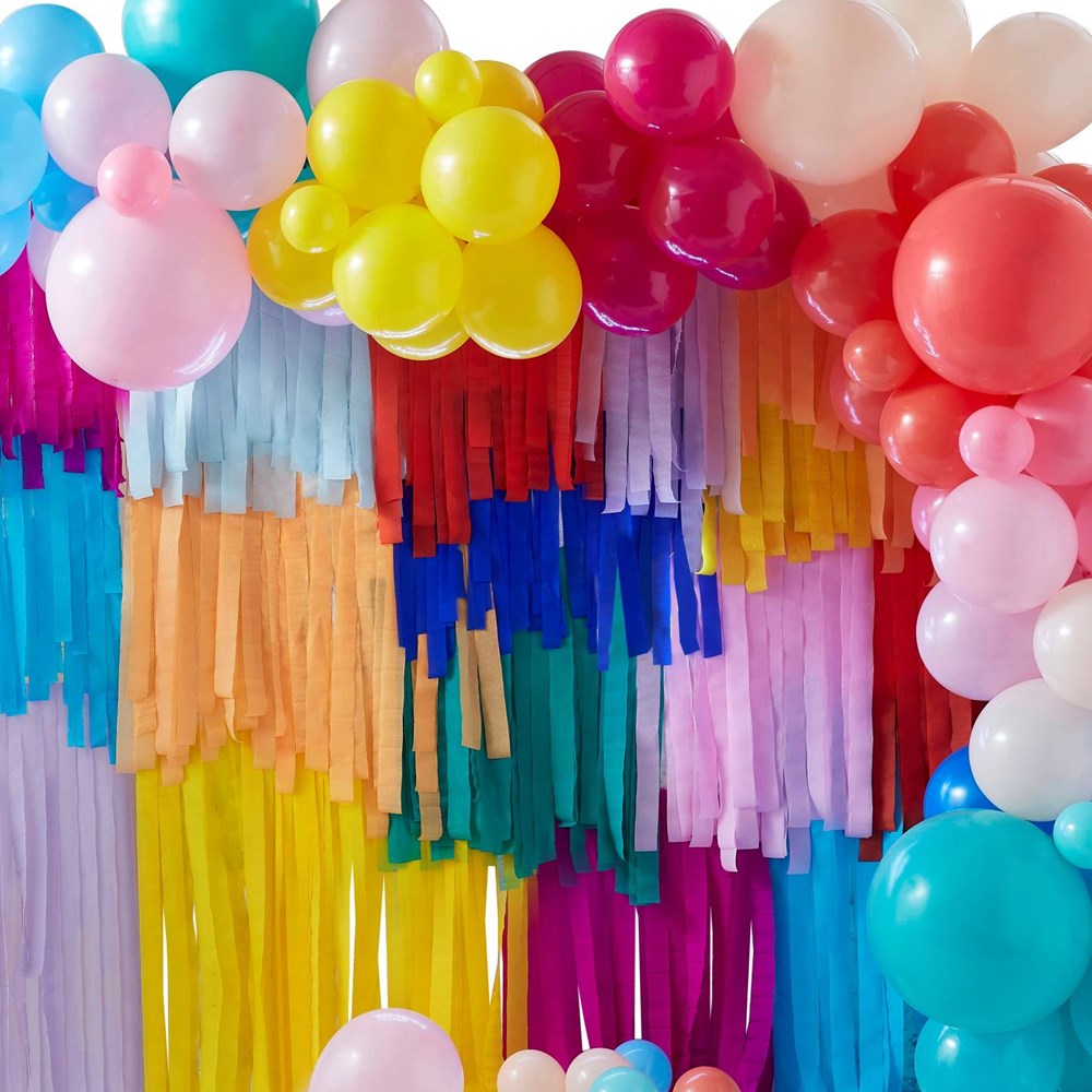 Ginger Ray Mix It Up Bright Color Backdrop Kit with Layered Streamers & Balloon Arch