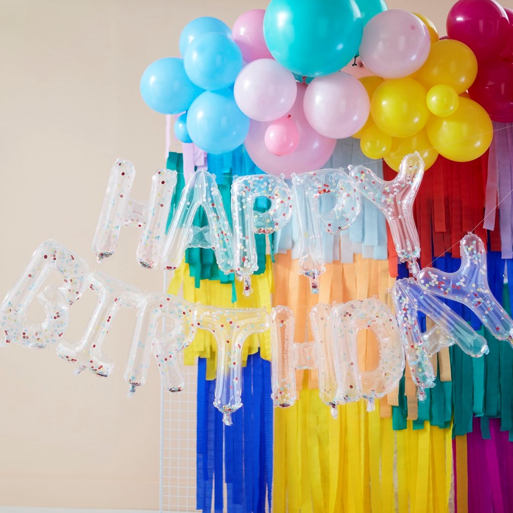 Ginger Ray Mix It Up Bright Confetti Clear Foil Happy Birthday Balloon Bunting
