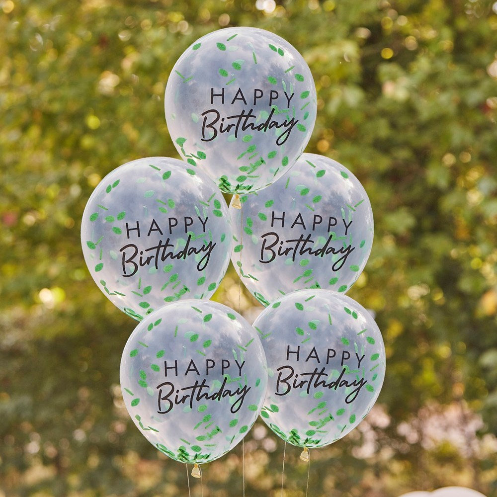 Ginger Ray Mix It Up Happy Birthday Balloon Bundle with Leaf Confetti (PK5)