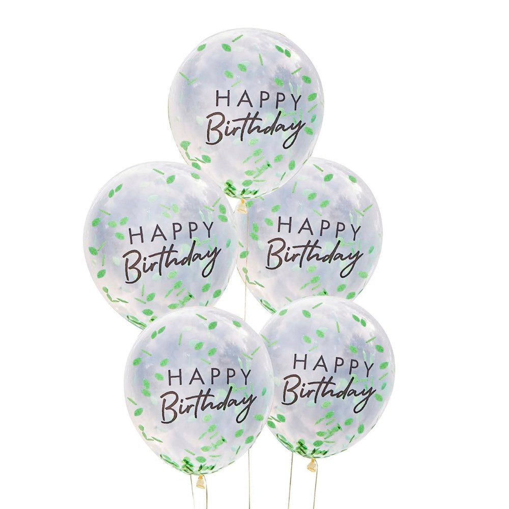 Ginger Ray Mix It Up Happy Birthday Balloon Bundle with Leaf Confetti (PK5)