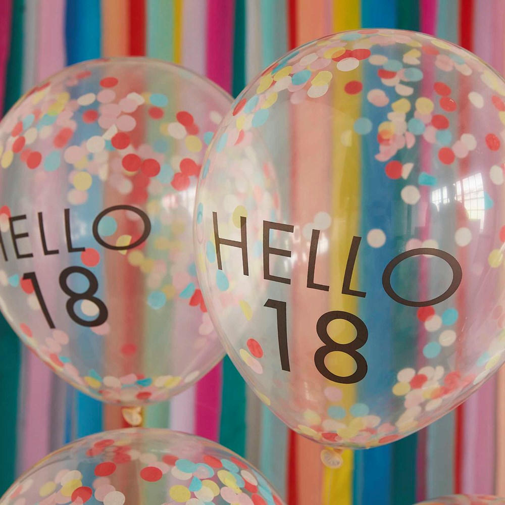 Ginger Ray Mix It Up Hello 18 with Bright Confetti Balloon Bundle (5PK)