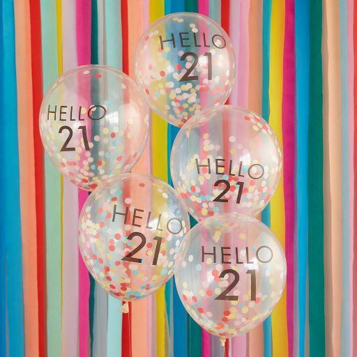 Ginger Ray Mix It Up Hello 21 with Bright Confetti Balloon Bundle (5PK)